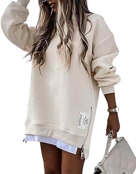 Amazon.com: CHICME Women Oversized Sweatshirt Zipper Slit